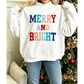 White MERRY AND BRIGHT Stitched Letter Pattern Mock Neck Sweatshirt