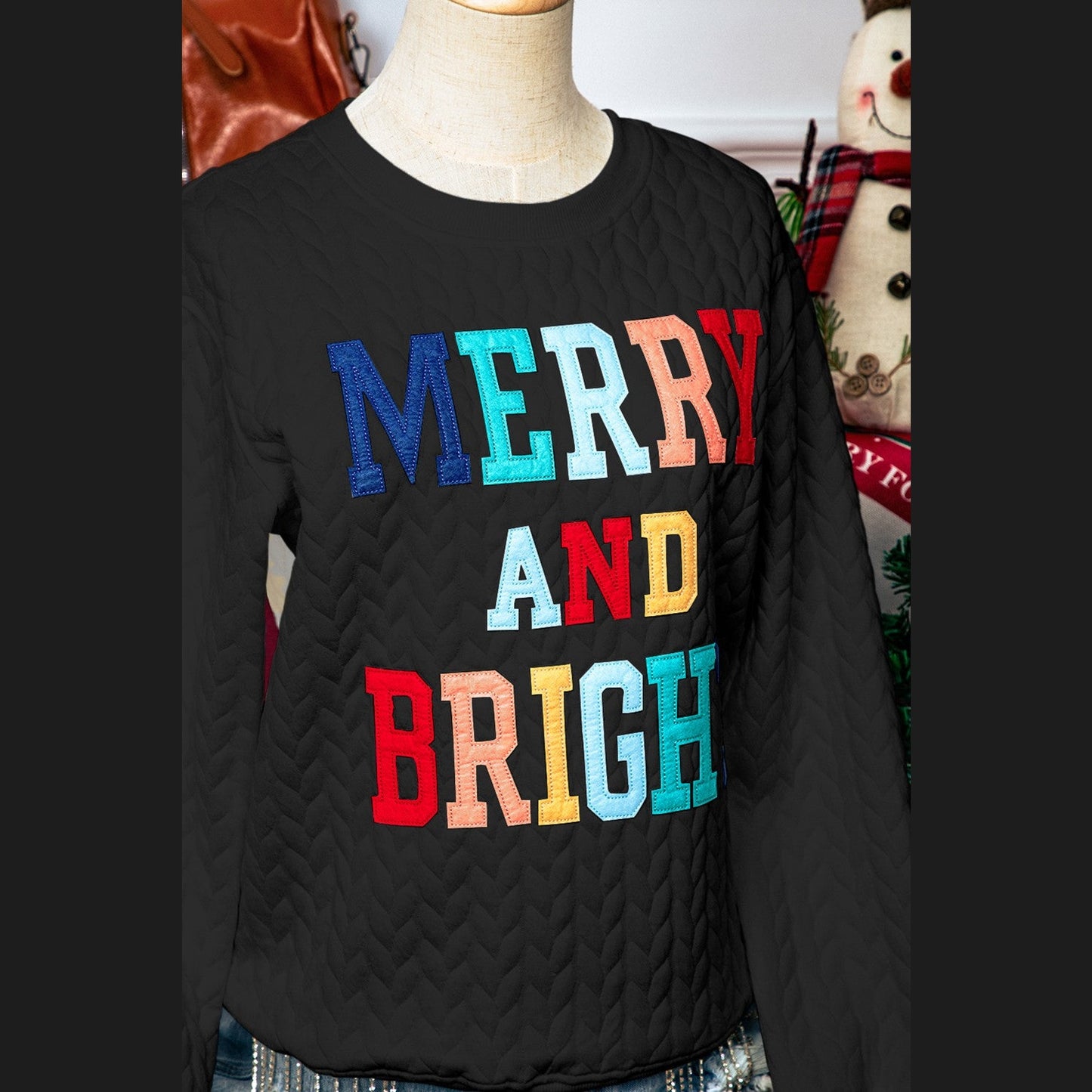 Black Merry And Bright Cable Knit Pullover Sweatshirt
