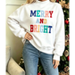 White MERRY AND BRIGHT Stitched Letter Pattern Mock Neck Sweatshirt