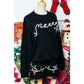 Black Sequin Merry Graphic Pullover and Shorts Outfit