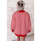 Red Stripe Christmas Merry Embroidery Patched Mock Neck Oversized Sweatshirt