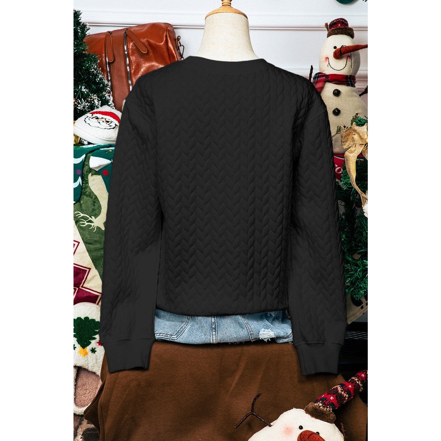 Black Merry And Bright Cable Knit Pullover Sweatshirt