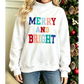 White MERRY AND BRIGHT Stitched Letter Pattern Mock Neck Sweatshirt