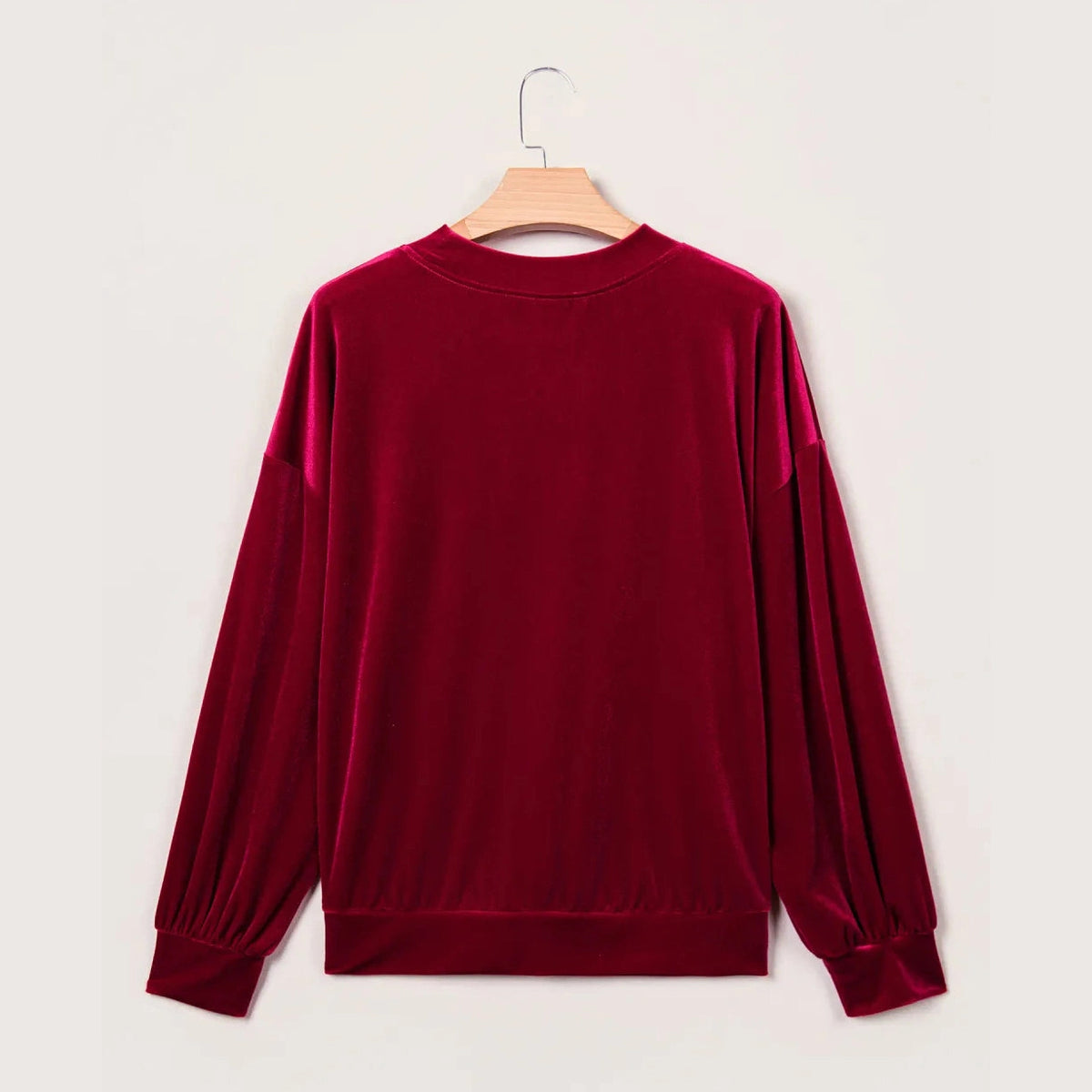 Burgundy Velvet Embroidered Merry Graphic Long Sleeve Sweatshirt