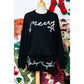 Black Sequin Merry Graphic Pullover and Shorts Outfit