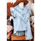 Micha Beau Blue Mineral Wash Cap Sleeve Frilled Button Up Denim Shirt