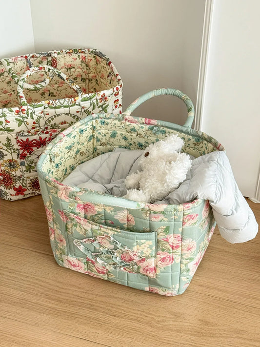 Mika Cottage Bloom Quilted Basket   - 2 Colors
