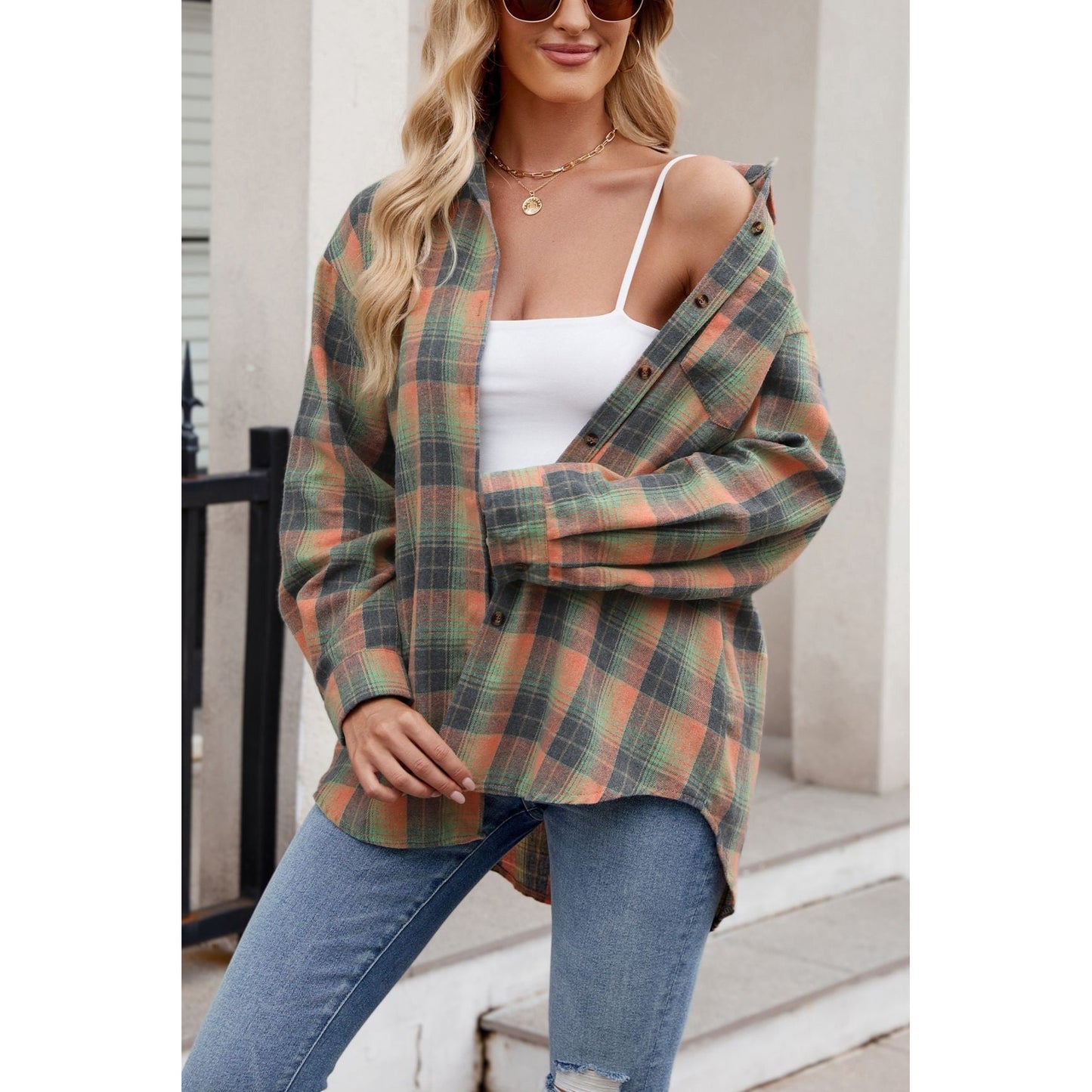 Mila Orange Plaid Long Sleeve Shirt