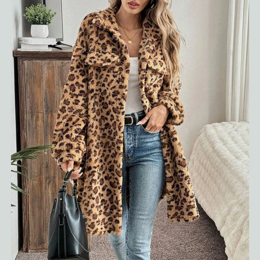 Mila Leopard Button Up Long Fuzzy Coat