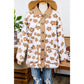 Mildred Light French Beige Cute Flower Pattern Button Up Fleece Jacket