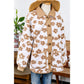Mildred Light French Beige Cute Flower Pattern Button Up Fleece Jacket