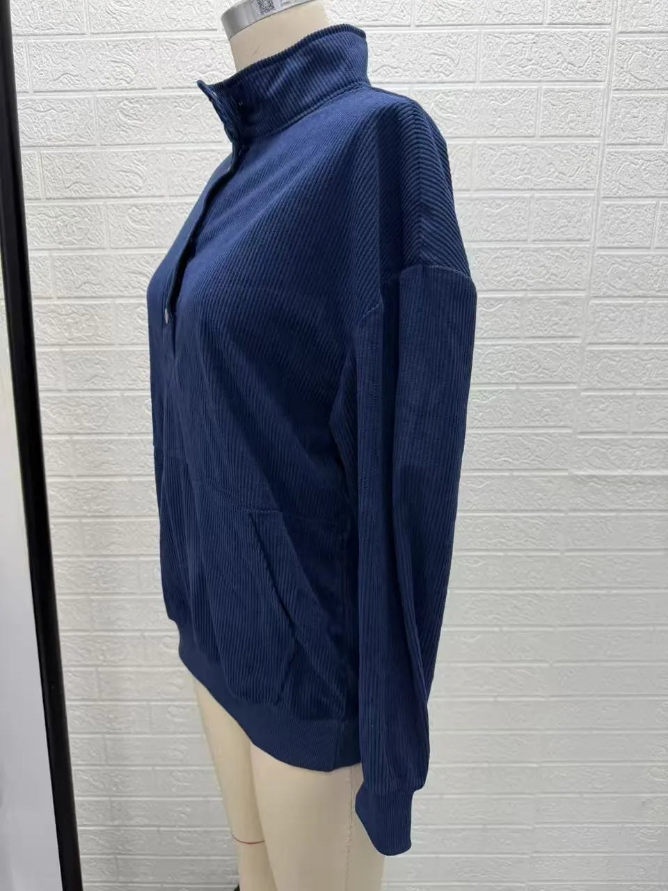 Miley Blue Ribbed High‑Collar Pullover
