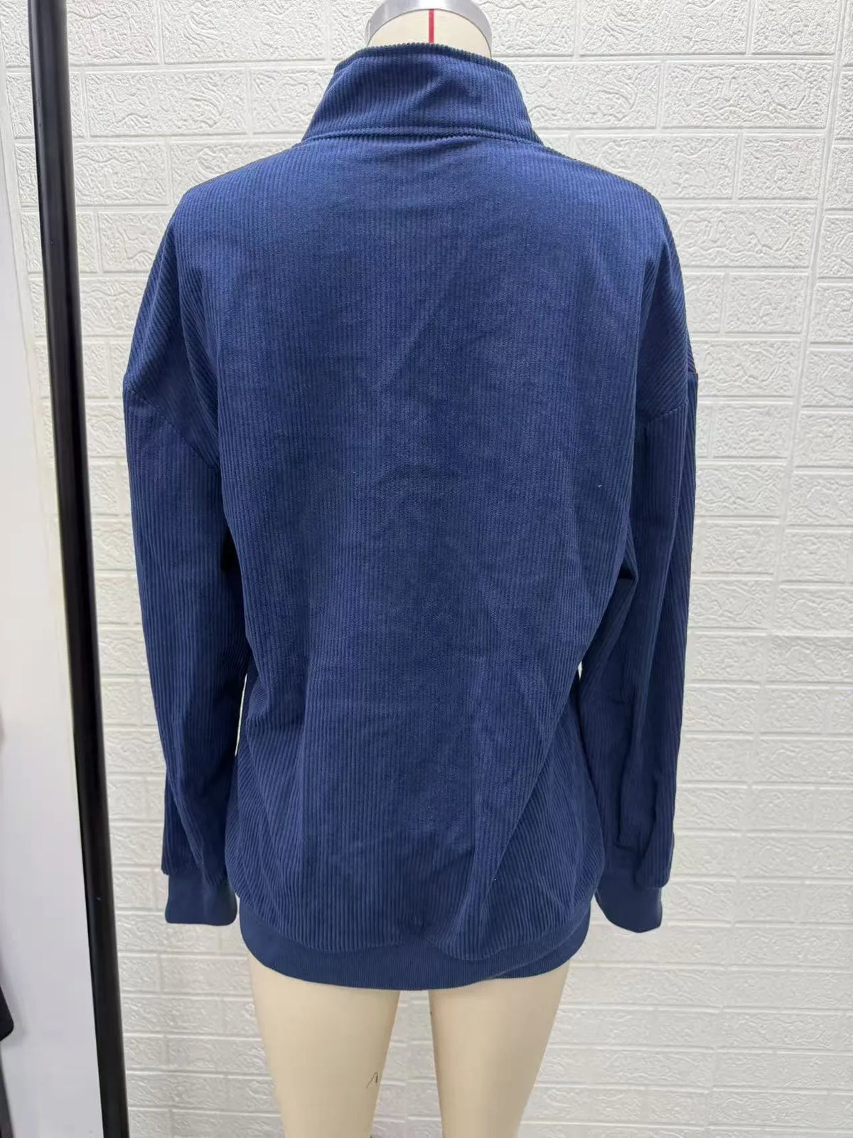 Miley Blue Ribbed High‑Collar Pullover