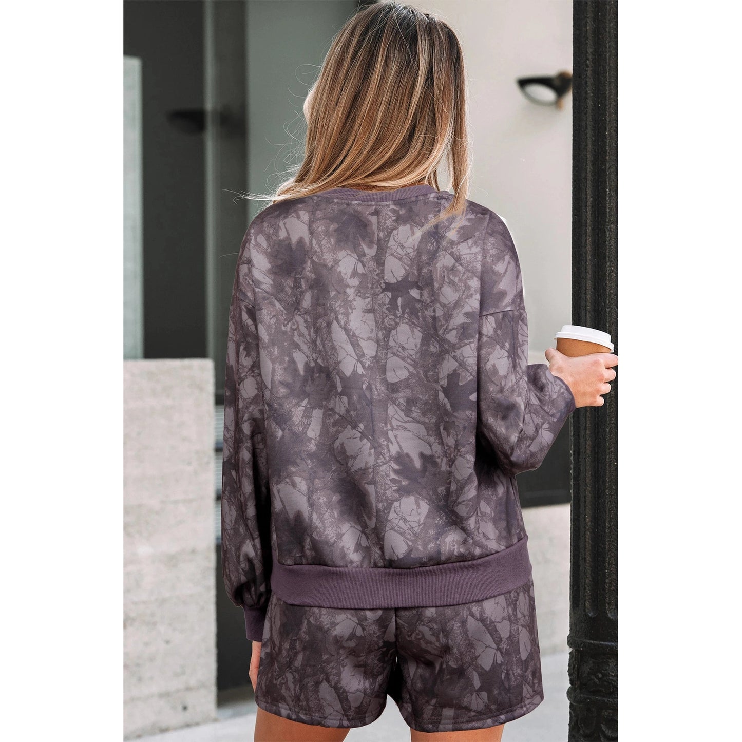 Millicent Brown Abstract Woodland Camo Print Baggy Pullover Drawstring Shorts Set