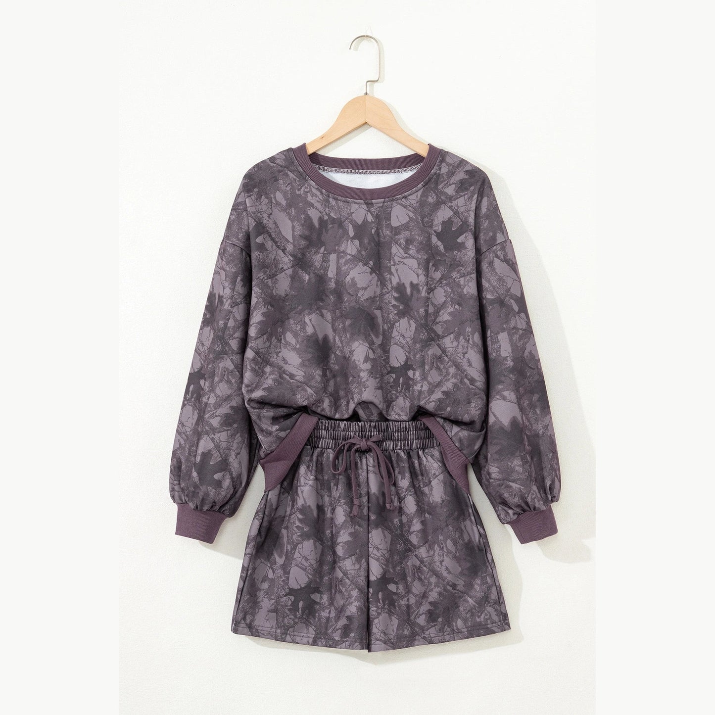 Millicent Brown Abstract Woodland Camo Print Baggy Pullover Drawstring Shorts Set