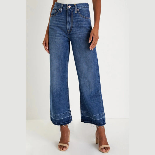 Millie Real Teal Raw Hem Straight Leg Loose High Waist Jeans