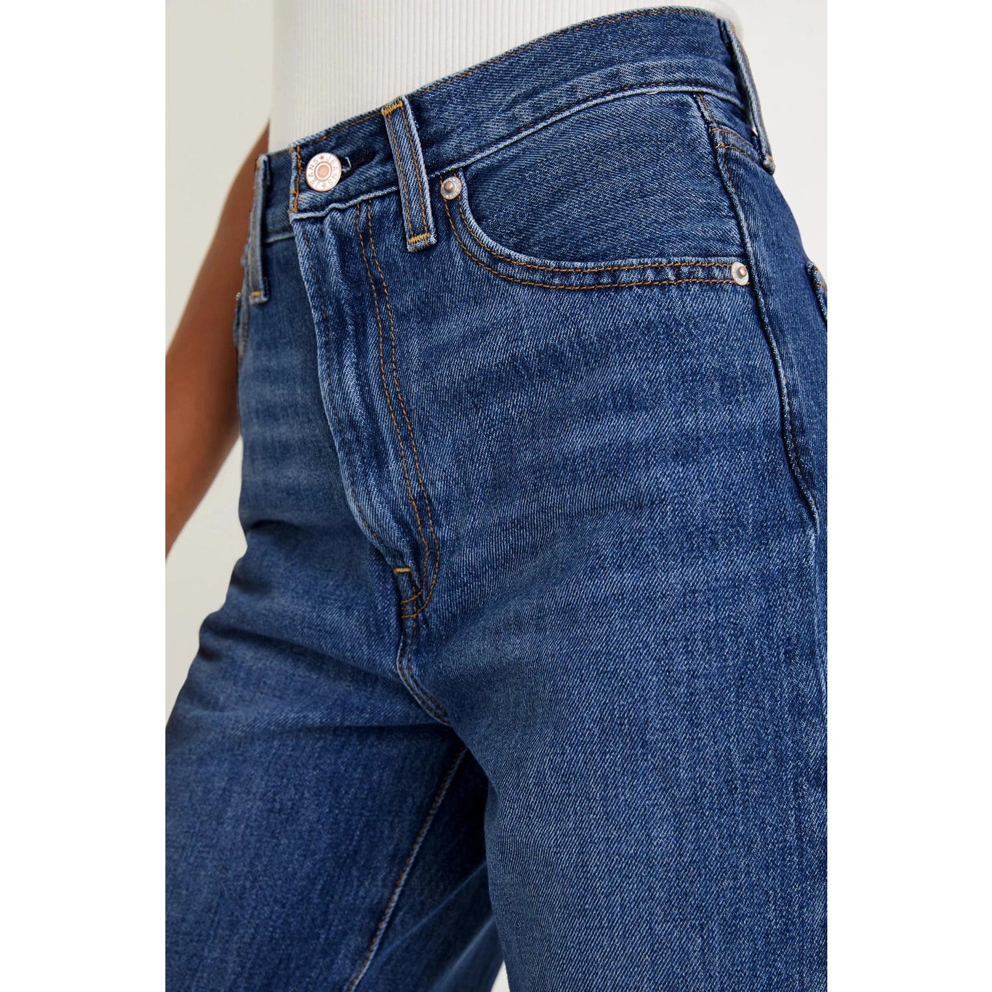 Millie Real Teal Raw Hem Straight Leg Loose High Waist Jeans