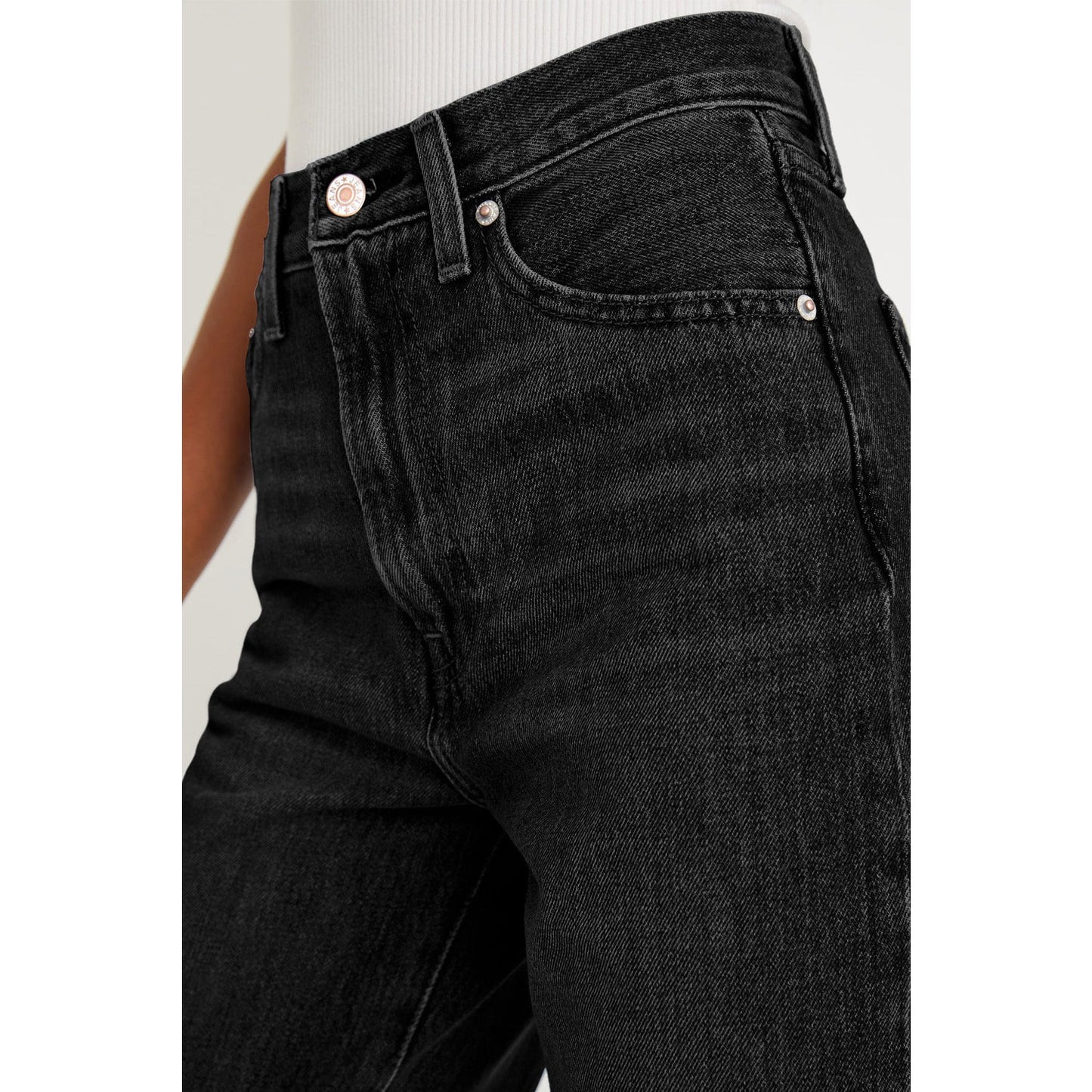 Millie Black Raw Hem Straight Leg Loose High Waist Jeans