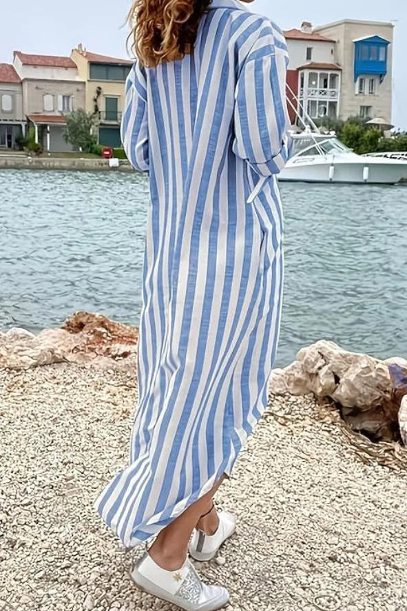 Mirna Blue Stripe Zip‑Front Shirt Dress