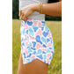 Mindy Blue & Pink Camouflage Print Shirred High Waist Athleisure Shorts