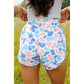 Mindy Blue & Pink Camouflage Print Shirred High Waist Athleisure Shorts