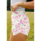 Mindy Pink & Green Camouflage Print Shirred High Waist Athleisure Shorts