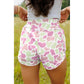 Mindy Pink & Green Camouflage Print Shirred High Waist Athleisure Shorts
