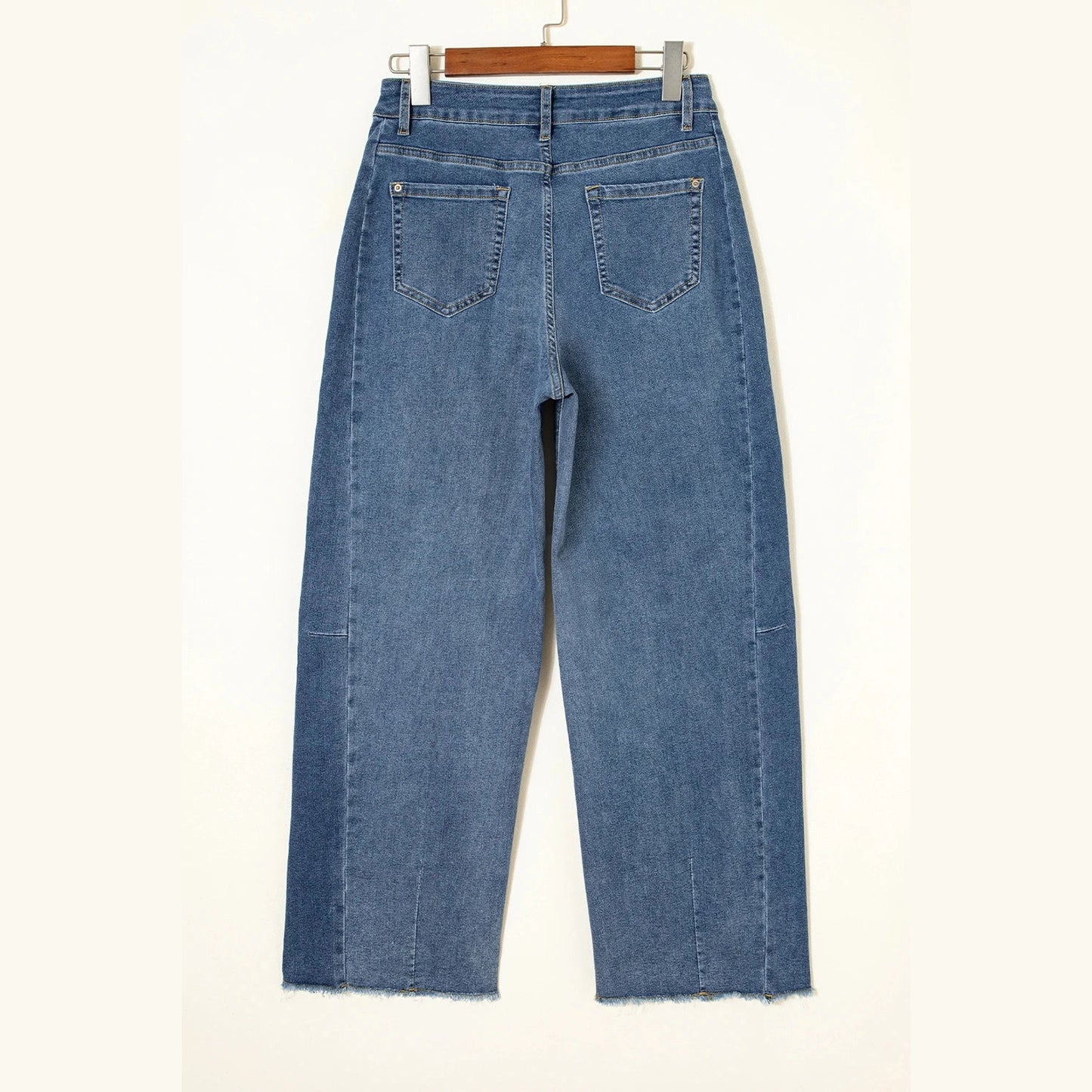 Mira Ashleigh Blue Stitched Raw Hem Wide Leg Loose Jeans