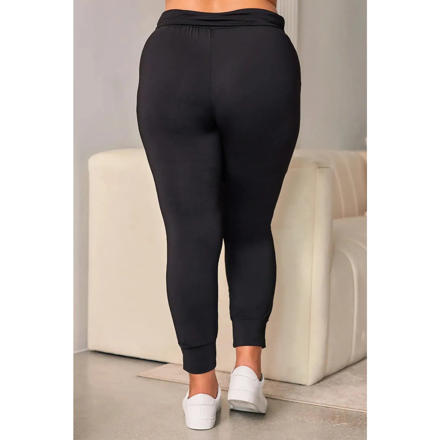 Mirabella Black High Waist Pleated Pocket Leggings - S to 3X