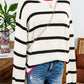 Miranda White Stripe Color Contrast Drop Shoulder Crew Neck Sweater