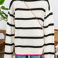 Miranda White Stripe Color Contrast Drop Shoulder Crew Neck Sweater