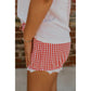 Missy Red Gingham Plaid Tie Elastic Waist Lace Patchwork Hem Casual Shorts