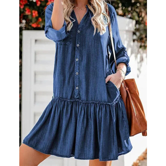 Mistie Denim Ruffle Hem Shirt Dress