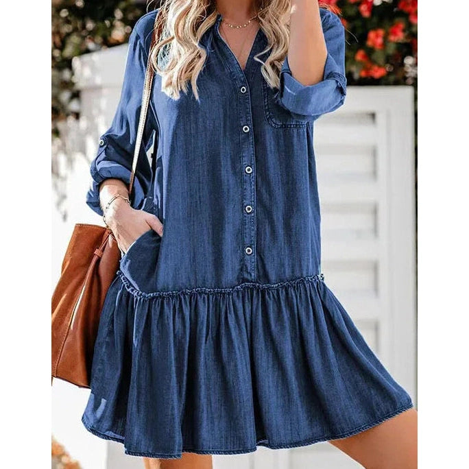 Mistie Denim Ruffle Hem Shirt Dress