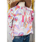 Mitzy Pink Abstract Print Bubble Sleeve Smock Detail Blouse