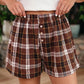 Mary Jane Brown Plaid Button Front Elastic Waist Shorts