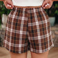 Mary Jane Brown Plaid Button Front Elastic Waist Shorts
