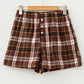 Mary Jane Brown Plaid Button Front Elastic Waist Shorts