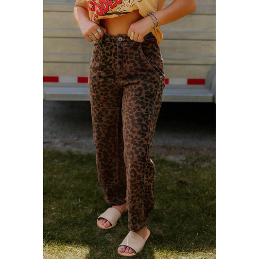 Mary Kate Brown Clear Seam Detail Patchwork Leopard Print Jeans