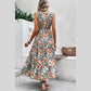 Monica Green Floral Print Trimmed V Neck Tie Waist Sleeveless Holiday Long Dress