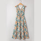 Monica Green Floral Print Trimmed V Neck Tie Waist Sleeveless Holiday Long Dress