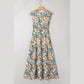 Monica Green Floral Print Trimmed V Neck Tie Waist Sleeveless Holiday Long Dress