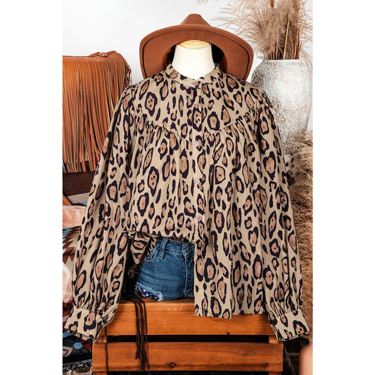 REDUCED!!!  Monika French Beige Oversized Leopard Print Balloon Sleeve Casual Shirt  REDUCED!!!