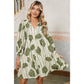RTS Moraga Guacamole Green Floral Striped Print Contrast Piping Puff Sleeve Dress