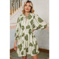RTS Moraga Guacamole Green Floral Striped Print Contrast Piping Puff Sleeve Dress