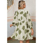 RTS Moraga Guacamole Green Floral Striped Print Contrast Piping Puff Sleeve Dress