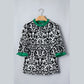 Morgan Black Damask Print Ruffled Color Block Detail Half Sleeve Blouse
