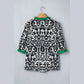 Morgan Black Damask Print Ruffled Color Block Detail Half Sleeve Blouse