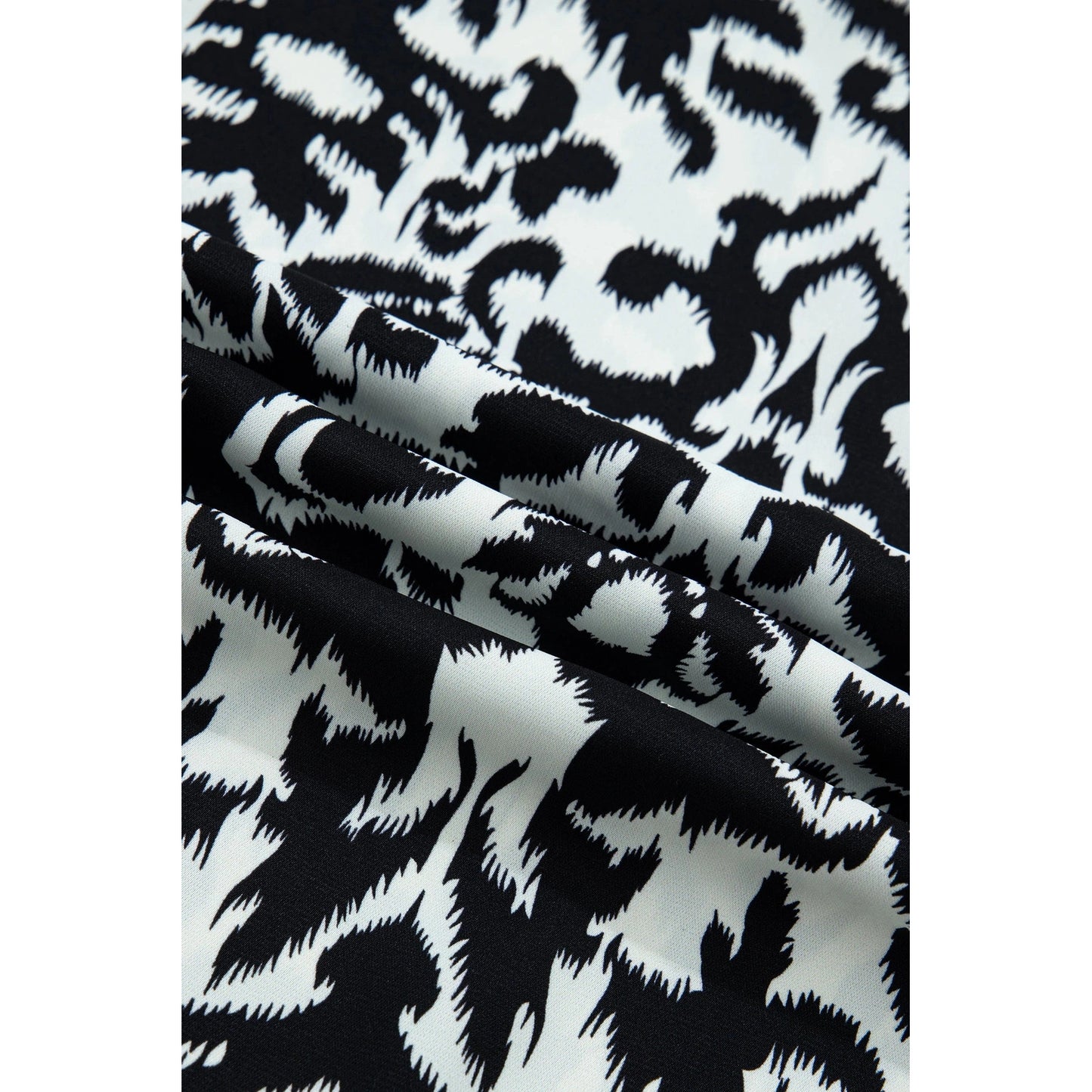 Morgan Black Damask Print Ruffled Color Block Detail Half Sleeve Blouse