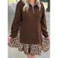 Moriah Coffee Leopard Patchwork Collar Long Sleeve Dress